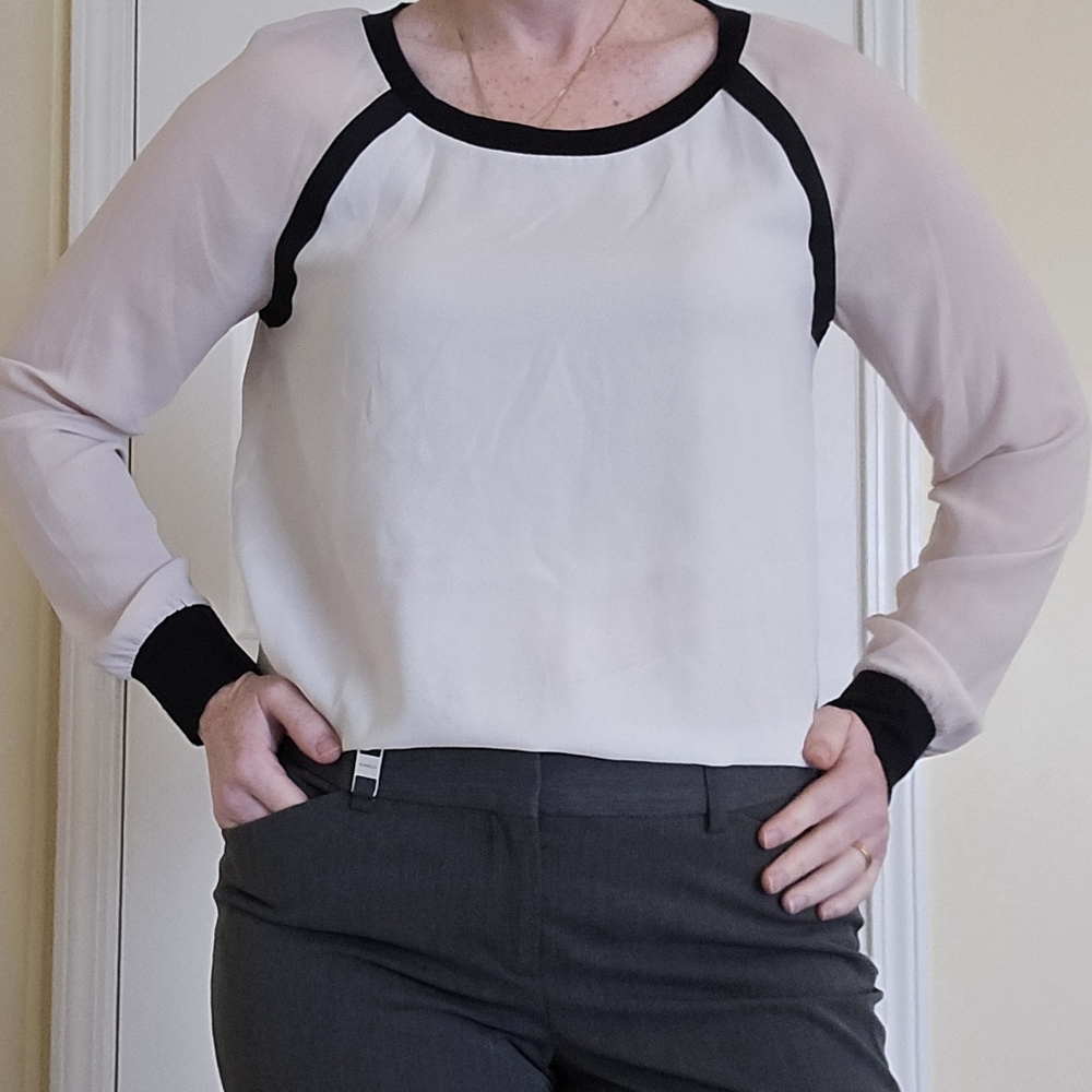 Loft Cream Blush Blouse Mixed Media Small